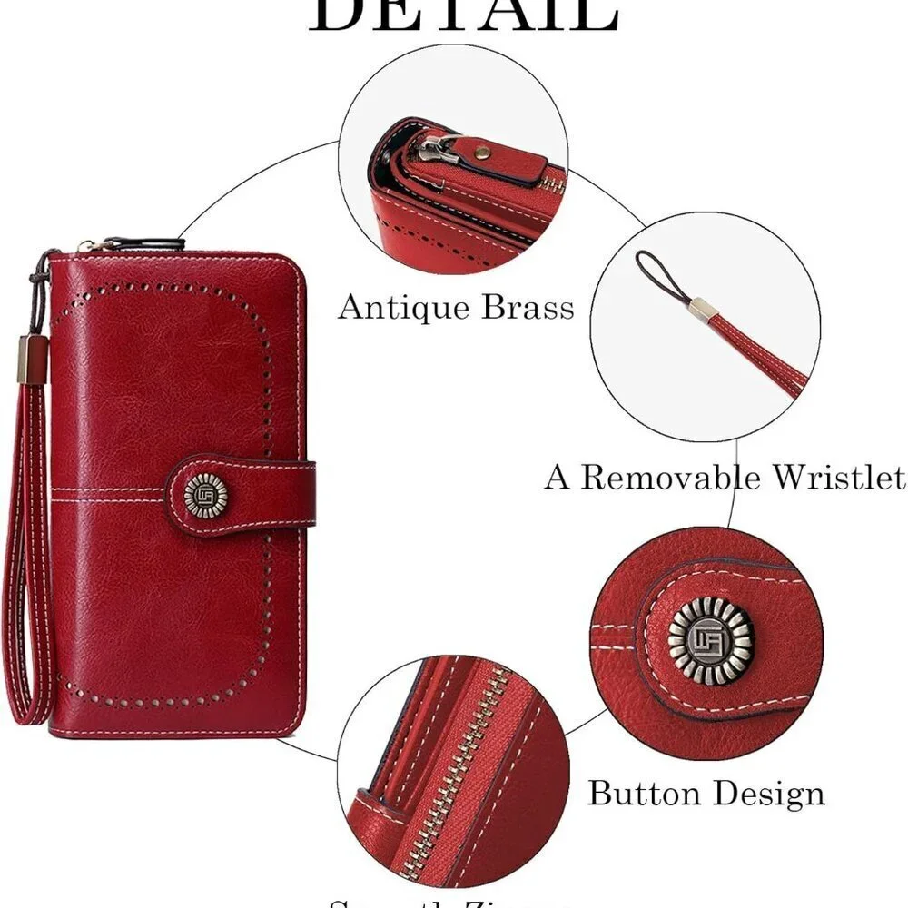 Leather Wallet for Women RFID Blocking Bifold Credit Card Holder Large Capacity